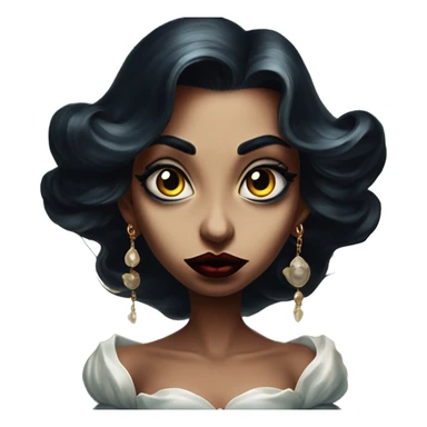 Jasmine vampire lunatic in Uncle Scrooge style, oil paint, mysterious eyes, intricate lips, masterpiece pose, odd perspective, beautiful, desirable, logical sticker