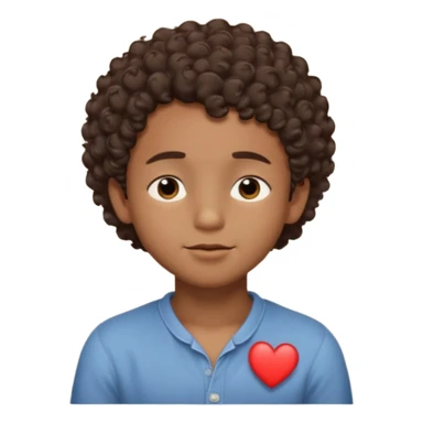 Brown boy with short curly hair dreaming abouthis girlfriend small smirk on his face eyes closed with a little heart next to him sticker