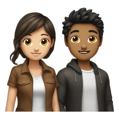 black hair boy and brown hair girl best friends sticker