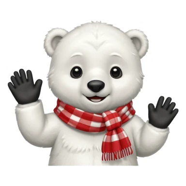 baby Polar Bear, smiling, hi five, wearing red Checkered Triangle scarf sticker