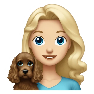Old blue eyed blonde lady with long straight hair with dark brown Cockapoo puppy dog sticker