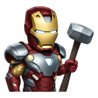 ironman holding thor's hammer sticker