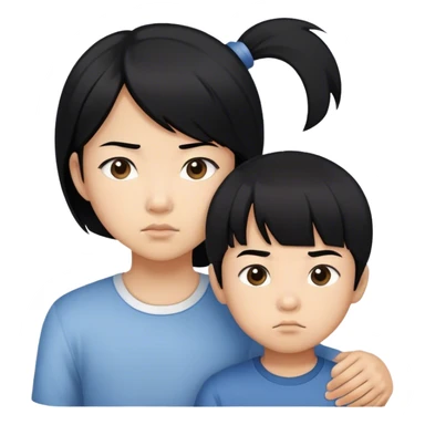 Emoji of a determined, North Korean defector, must be asian girl with her little brother, both must be asian and have bnlack hair sticker