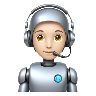 Helpful robot customer support agent with headset in chat bubble sticker