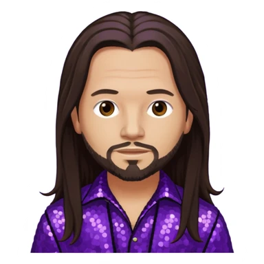 Jonathan Davis with long dark brown hair, purple sequin outfit sticker