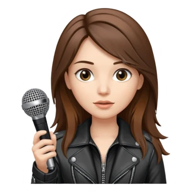 lether jacket log hair woman holding microphone sticker