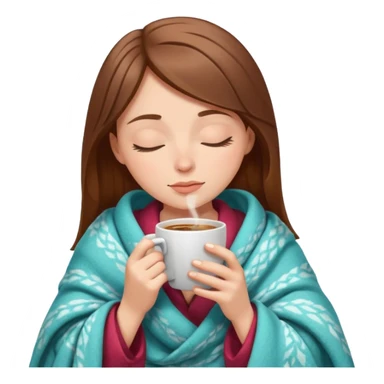 brown-haired white girl inside a blanket sipping coffee eyes closed sticker