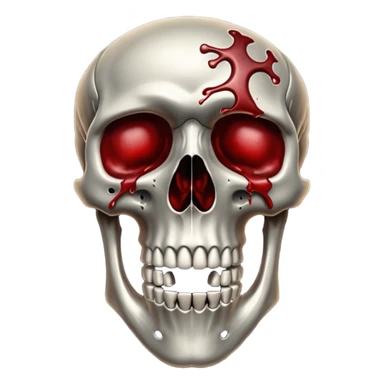 metallic anatomic bones with blood, steel texture, dark dramatic tone, minimal details sticker