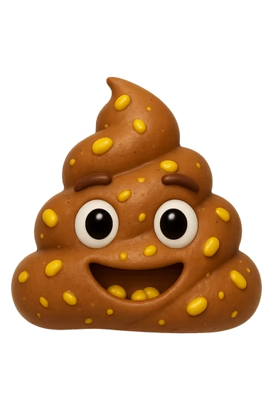 emoji stile iphone 3d di una cacca con mais visibile all'interno, iperrealistiche 4k sticker