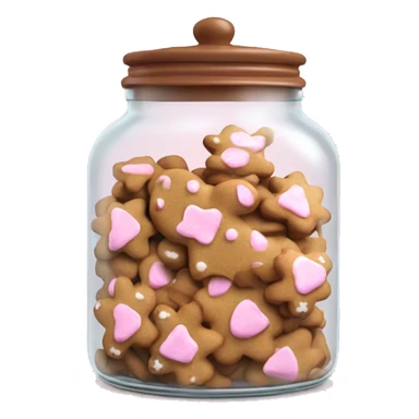 Realistic glass cookie jar with light pink lid full of gingerbread cookies isolated.  sticker
