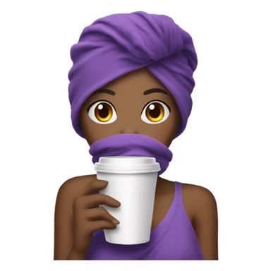 beautiful girl with a purple towel on her head drinks coffee sticker