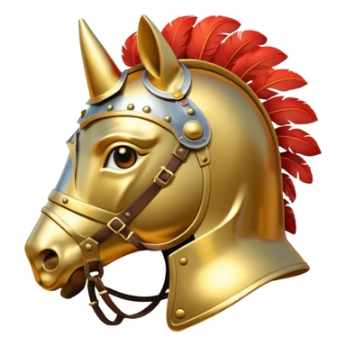 An emoji of a powerful Roman warhorse in full armor, with a feathered helmet. sticker