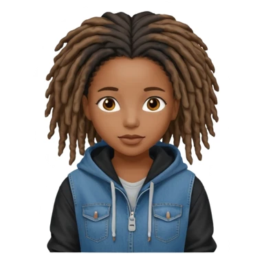 make a black girl with locs wearing a denim hoodie with black sleeves sticker