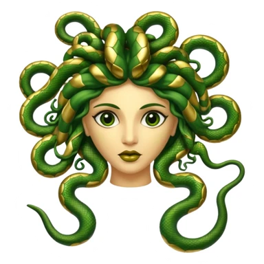 The Sicilian Medusa in gold and green and make the snake hair have snake faces  sticker
