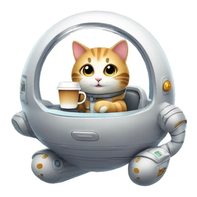 Cute hovercat in a space ship in space with coffee cup on it's hand sticker