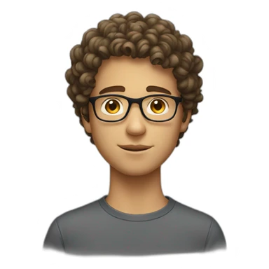 white male with glasses, short face, curly hair, 16 years old, short sticker