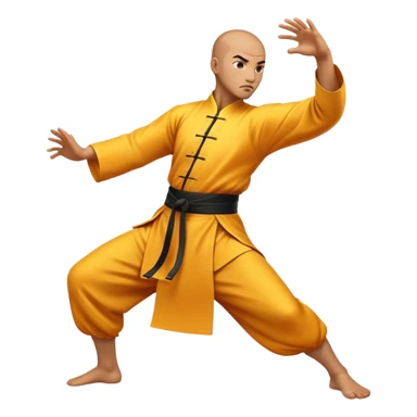 Cinematic Realistic Kung Fu Action Emoji, depicted as an epic martial arts scene with a master executing a precise move in traditional attire, rendered with fluid motion and vibrant textures under dramatic high-contrast lighting. sticker