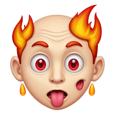silly man with weird expression, tongue sticking out, fiery eyes sticker