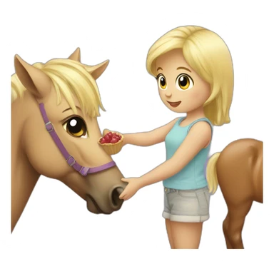 cute blonde girl giving food to a pony sticker