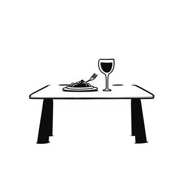 a table with a plate and a glass representing a restaurant sticker
