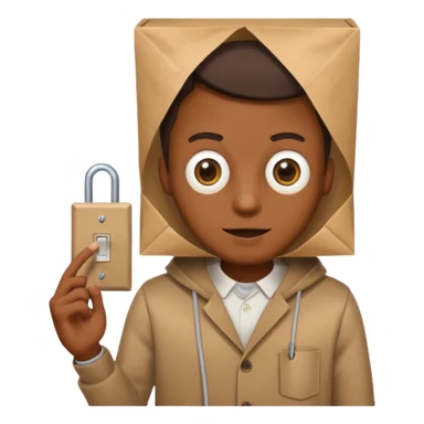 guy with a paper bag with eye holes on his head holding a light switch sticker