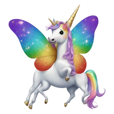 Whimsical rainbow unicorn butterfly with glitter sticker