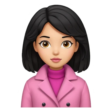 A caramel skinned girl that’s has puffy black hair with her hair up skinny and wears a pink coat  sticker