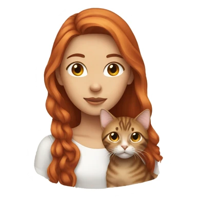 red haired girl with brown eyes holding a brown tabby cat sticker