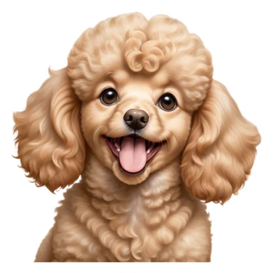 Cinematic Cute Yawning Apricot Poodle Portrait Emoji, Head tilted slightly with a dramatic, wide-open yawn, displaying a soft, curly apricot Fur with delicate texture, floppy ears slightly drooping, round warm eyes barely open in drowsy contentment, Simplified yet irresistibly adorable features, highly detailed, glowing with a soft, cozy glow, high shine, relaxed yet expressive, stylized with a touch of whimsy, bright and endearing, soft glowing outline, capturing the essence of a sleepy yet affectionate companion, so drowsy it feels like it could stretch right out of the screen and curl up for a nap! sticker