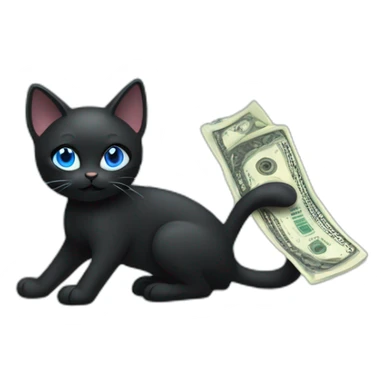 Black Cat with blue eyes holding money sticker