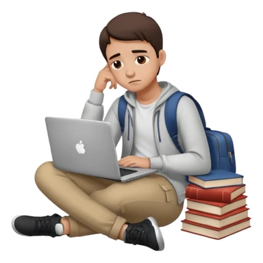 a student crashing out with the laptop on the lap and books on the side -  an emoji like this 😭 sticker