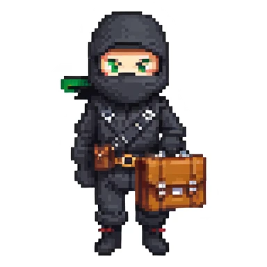 black ninja character holding a briefcase sticker