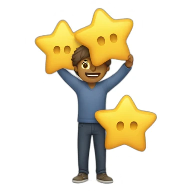 man holding up 5 stars sticker