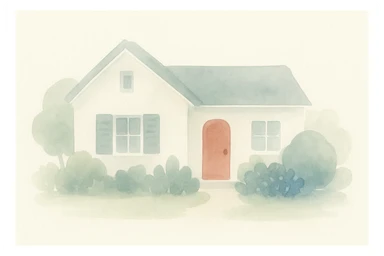 a classic suburban house with a garden, in a soft watercolor style sticker