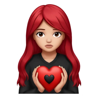 A Kylie Jenner with long red hair is sad and holds a black heart in her hands sticker
