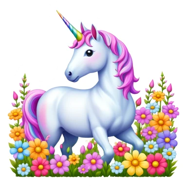 unicorn in a field of flowers sticker