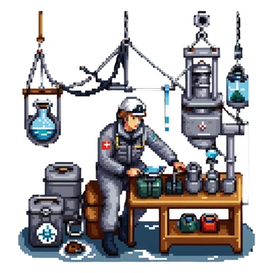 Russian sailor oceanologist operating a winch with scientific equipment and ocean research instruments sticker