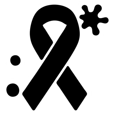 solid black icon of a pink ribbon with blood splatters sticker