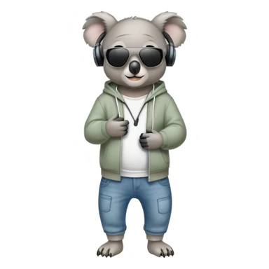 anthropomorphised koala full body wearing a hoodie and jeans dark sunglasses headphones different pose sticker