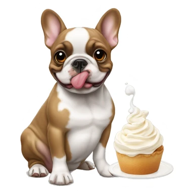 Fawn pied French bulldog eating whipped cream sticker