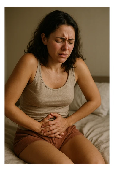 donna con ciclo doloroso e abbondante. immagine 4k sticker