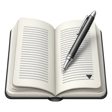 "A white open book,The pen should be positioned as placed exactly in the center between the pages.  if held by a right-handed person - meaning the direction is reversed compared to a left-handed grip. The pen should be uncapped, and the cap placed behind it." sticker
