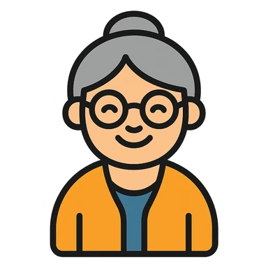 elderly smiling granny who looks like a librarian, glasses, neat hair bun, cardigan sticker