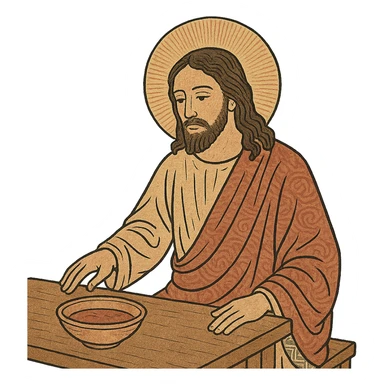 ukiyo-e style Jesus sitting at a table sticker