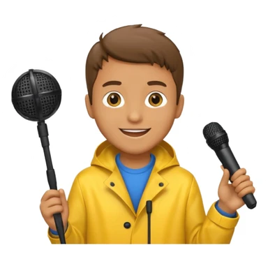 man with rain coat and boom microphone sticker