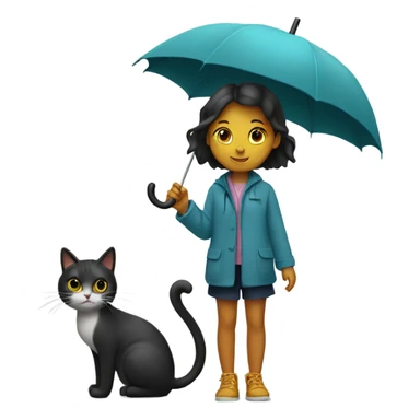 Girl with a umbrella and with cat in hands  sticker