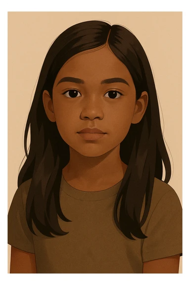 brown-skinned girl with long brown hair and black eyes, simplified realistic style sticker