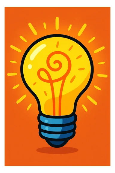 a lightbulb with a swirling filament, glowing, vibrant cartoon style sticker