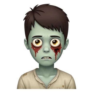 Boy zombie with dark brown hair going over forehead sticker