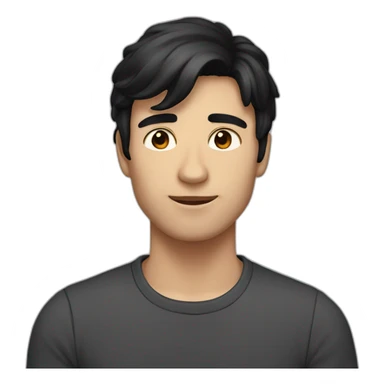 A man with black-hair and a black-cat sticker